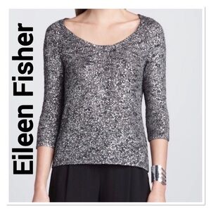EILEEN FISHER Silver Knit Scoop Neck Sweater small petite
